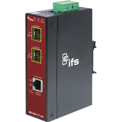 IFS MC350-1T-2S Fibre optics, telemetry receivers, transmitters, transceivers IFS MC350-1T-2S gigabit ethernet to 2-port SFP industrial media converter