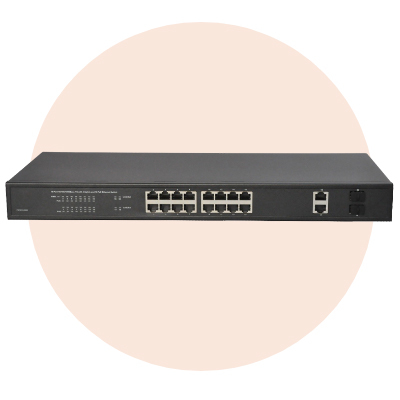 Hanwha Techwin SWT-P-162-480B CCTV switcher Hanwha Techwin America SWT-P-162-480B 16 Port PoE+ Switch
