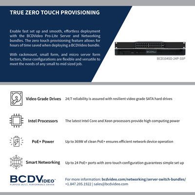 BCDVideo BCD104SD-24P-SSP-30T Video server (IP transmission) BCDVideo Zero Touch Provisioning Server/Switch Bundles